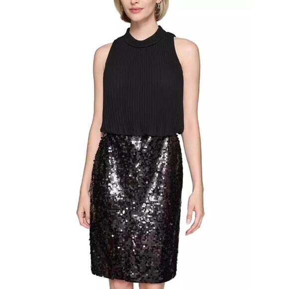 Karl Lagerfeld Dresses & Skirts - Karl Lagerfeld Paris Women's Black Mixed-Media Sequined Dress Size 6